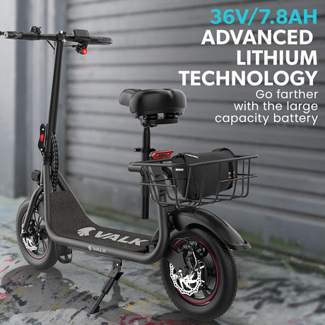 VALK Electric Scooter with Seat, Disc brakes, 12