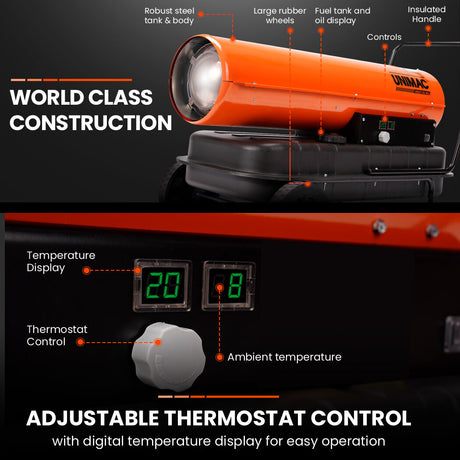 UNIMAC 50KW Portable Industrial Diesel Direct Forced Air Space Heater, Commercial Grade for Warehouse Worksite Shed Drying Greenhouse Agricultural Breeding
