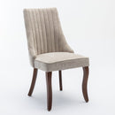 2x Fabric Channel Tufted Dining Chairs with Curved Wood Legs -Beige