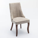 2x Fabric Channel Tufted Dining Chairs with Curved Wood Legs -Beige