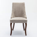 2x Fabric Channel Tufted Dining Chairs with Curved Wood Legs -Beige