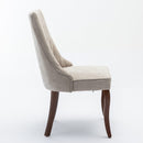 2x Fabric Channel Tufted Dining Chairs with Curved Wood Legs -Beige