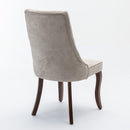 2x Fabric Channel Tufted Dining Chairs with Curved Wood Legs -Beige
