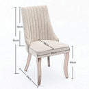 2x Fabric Channel Tufted Dining Chairs with Curved Wood Legs -Beige