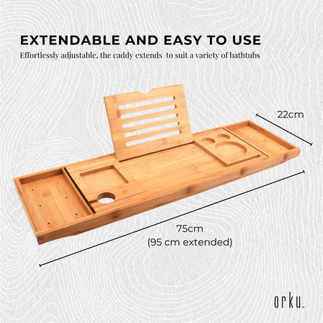 Luxury Adjustable Bamboo Bath Tray Caddy - Spa Book Wine & Accessories Holder