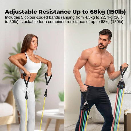 Social Hike Resistance Band Set with Handles - 11pcs Home Workout Kit 4.5-68kg