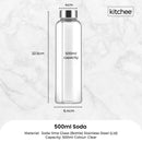 Kitchee 500ml Glass Water Bottle with Stainless Steel Lid - Set of 6 Drink Bottles