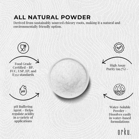 Orku 5Kg Potassium Citrate Food Grade Tub - Granular BP USP FCC E332 Additive