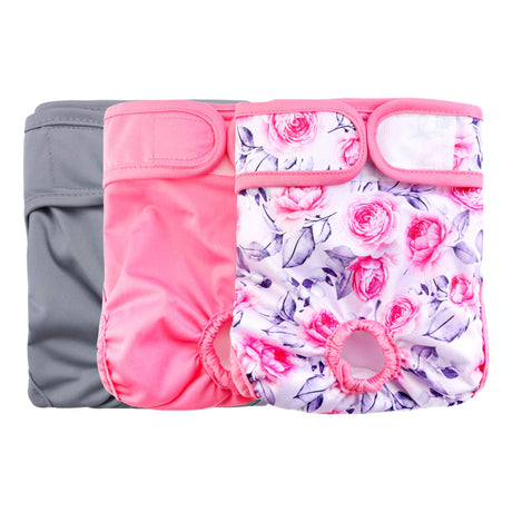 Rooster Farms Female Dog Diapers Small 3Pk - Washable Reusable Nappies Hook/Loop