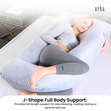 Orku Maternity Pregnancy Pillow - J-Shape Full Length for Side Sleepers Grey