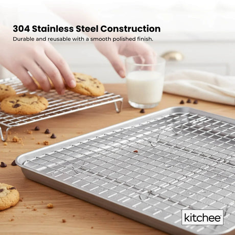 Kitchee 40.5x30.5cm Oven Baking Tray + Cooling Rack 4 Piece Stainless Steel Set