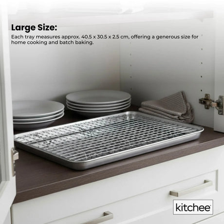 Kitchee 40.5x30.5cm Oven Baking Tray + Cooling Rack 4 Piece Stainless Steel Set