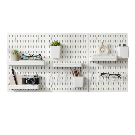 Kitchee Pegboard Wall Organiser Storage Kit 18 Hook and Basket Accessories White