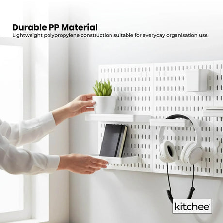 Kitchee Pegboard Wall Organiser Storage Kit 18 Hook and Basket Accessories White