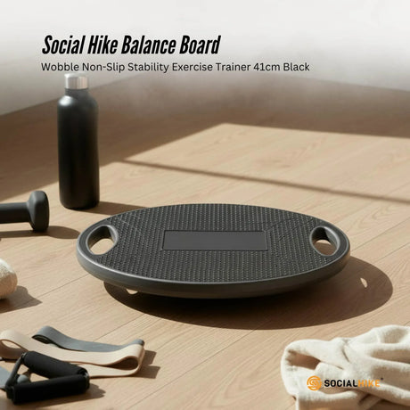 Social Hike Balance Board Wobble Non-Slip Round Exercise Trainer 41cm Black