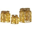 Christabelle Set of 3 Battery Operated Golden Cylindrical Christmas Gift Boxes w/Warm LED Lights Indoor Holiday Present