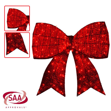 Christabelle Christmas Display Bow 91cm with LED and Twinkle Lights 5 Functions Christmas Festive Decorations Display Big Wired Bow