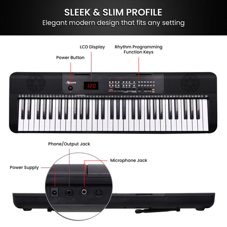 Karrera 61-Key Electronic Piano Keyboard with LED and Folding Stand in Black CHJ-SD1