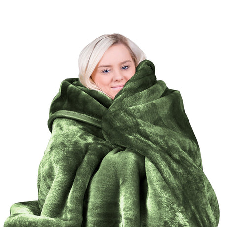 Laura Hill 600gsm Faux Mink Blanket Queen Size Double-sided Throw Rug Large Super Luxurious Soft - Green