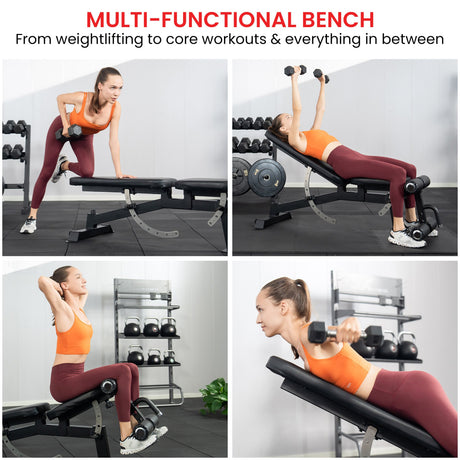 Powertrain Multi Workout Bench with Transport Wheels and Adjustable Backrest