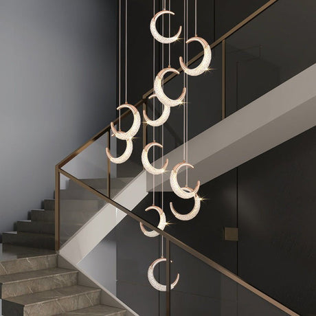 BAMDECOR Moon Stair Chandelier Golden Luxury Villa Duplex Staircase Chandelier Apartment Revolving Loft Hollow Living Room (Dimmable Control)