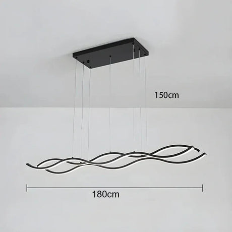 BAMDECOR A2569 1.8m Antizer Nordic Minimalist Wave Long Pendant Light (Black)