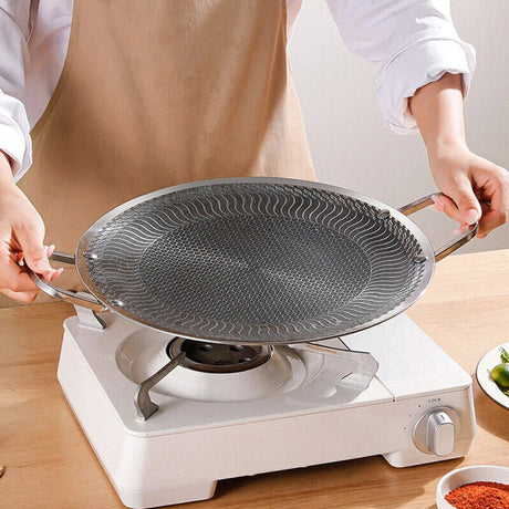 Honeycomb Non-Stick Grill Skewer Plate, 316 Stainless Steel, Portable Barbecue Grill with Handle, Universal Induction Cooktop Compatible, Round Shape, Outdoor Camping BBQ Accessory