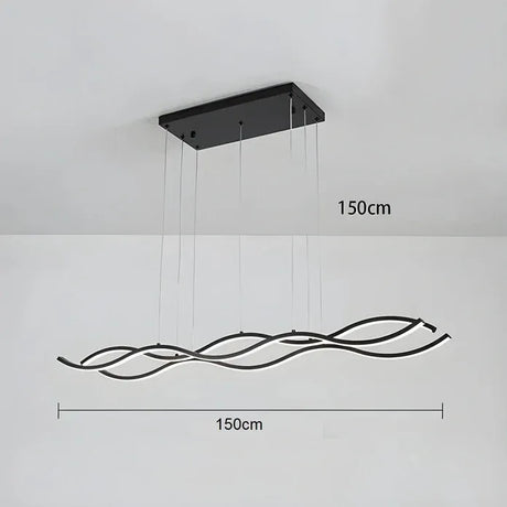 BAMDECOR A2569 1.5m Antizer Nordic Minimalist Wave Long Pendant Light (Black)