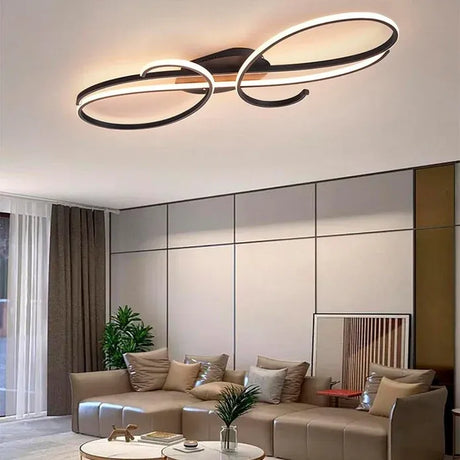 BAMDECOR AD2576 Modern Minimalist Curved Line Iron Aluminum Silicone LED Semi-Flush Mount Ceiling Light For Living Room (Black)