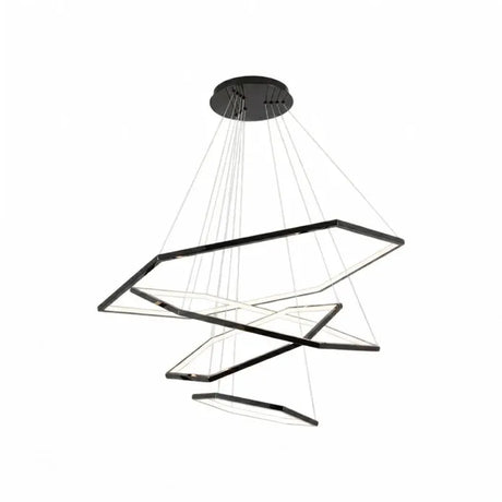 BAMDECOR AD2582/4 Modern LED Chandelier, Hexagonal Rings Ceiling Lighting Contemporary Chandeliers (4 Rings-Black)