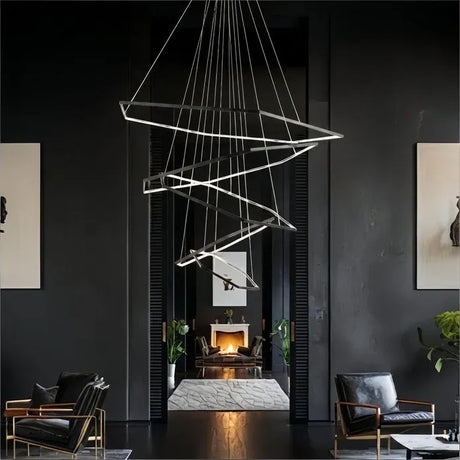 BAMDECOR AD2582/5 Modern LED Chandelier, Hexagonal Rings Ceiling Lighting Contemporary Chandeliers (5 Rings-Black)