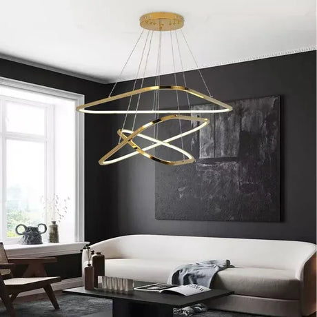 BAMDECOR AD2583 Modern Triangular LED Chandelier (Three Rings-Gold