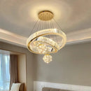 BAMDECOR C3335 Large Swirl Modern Crystal Ring Chandeliers Contemporary Round Chandelier Crystal Pendant Light(Gold-Two Rings)