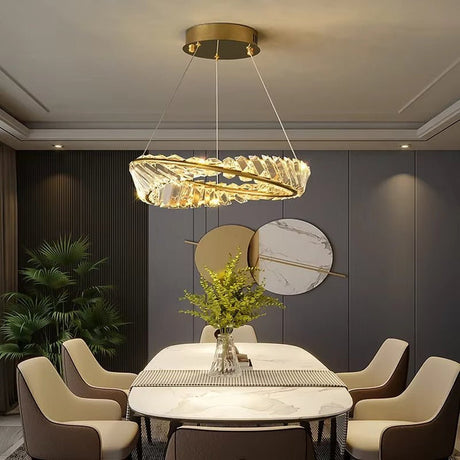 BAMDECOR C3342/1 Modern Crystal Chandeliers Lighting Fixtures Contemporary Wave Chandelier Lighting Fixtures Crystal Pendant Ceiling Lights for Living Room (Gold)
