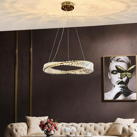 BAMDECOR C3342/1 Modern Crystal Chandeliers Lighting Fixtures Contemporary Wave Chandelier Lighting Fixtures Crystal Pendant Ceiling Lights for Living Room (Gold)