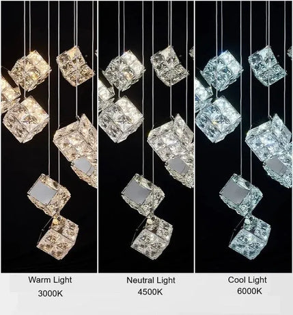 BAMDECOR LT02 12 Hanging Crystal Cube Chandelier LED Chandelier for Dining Room, Luxury Dimmable Enterway Led Pendant Lights Fixture (Gold)
