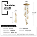 BAMDECOR LT12 18-Heads Solid Crystal Rain drop Chandelier High Ceiling Foyers Entrance Chandeliers Staircase Long Pendant Light (Gold)
