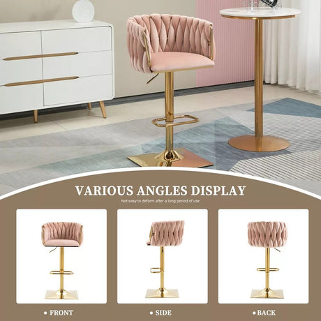 SERENITà Modern Velvet Breakfast Bar Stools Swivel Barstools Adjustable Counter Stools with Backrest Set of 2 Pink