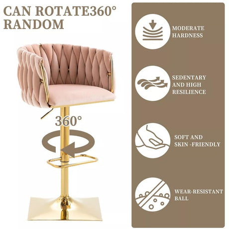 SERENITà Modern Velvet Breakfast Bar Stools Swivel Barstools Adjustable Counter Stools with Backrest Set of 2 Pink