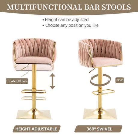 SERENITà Modern Velvet Breakfast Bar Stools Swivel Barstools Adjustable Counter Stools with Backrest Set of 2 Pink