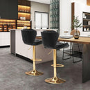 SERENITà Swivel Bar Stools Set of 2 Counter Height Barstools with Back Velvet Upholstered Adjustable Stool Chair Mid Century Modern Bar Stool for Kitchen Island (Black)