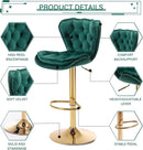 SERENITà Swivel Bar Stools Set of 2 Counter Height Barstools with Back Velvet Upholstered Adjustable Stool Chair Min Century Modern Bar Stool for Kitchen Island (Emerald Green)
