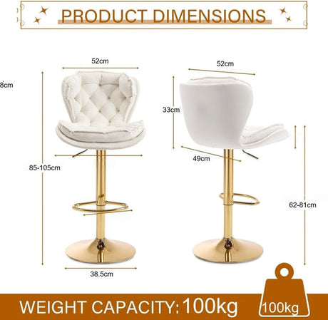 SERENITà Swivel Bar Stools Set of 2 Counter Height Barstools with Back Velvet Upholstered Adjustable Stool Chair Min Century Modern Bar Stool for Kitchen Island (Ivory)