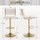 SERENITà  2x Velvet Bar Stools with Braided Back Elegant Kitchen High Chairs, Kitchen Island Stools Adjustable Height Swivel Bar Chairs with Gold Legs for Home-White