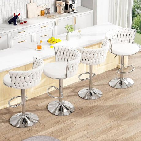 SERENITà Modern Silver Swivel Upholstered Velvet Adjustable Height Counter Stool with Metal Frame White (Set of 2)