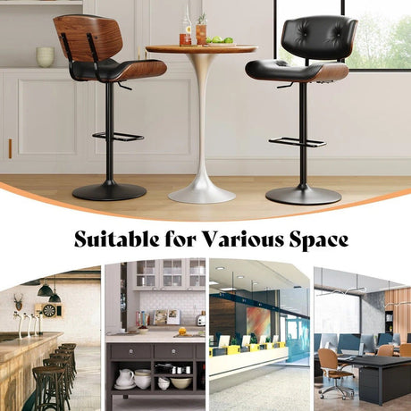 SERENITà European Wooden Black Modern Bar Stools Swivel Bar Stool Chair Counter Height Barstool with 360 Degree Swivel Seat