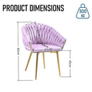 SERENITà Pink Modern Velvet Dining Chairs, Upholstered Living Room Chair with Woven Back and Golden Metal Legs, Mid-Century Accent Set of 2