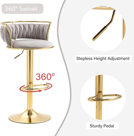 SERENITà Golden Swivel Upholstered Velvet Adjustable Height Counter Stool with Metal Frame Grey (Set of 2)
