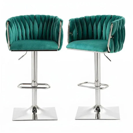 SERENITà Modern Velvet Breakfast Bar Stools Swivel Barstools Adjustable Counter Stools with Backrest (Silver-Emarald Green)