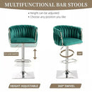 SERENITà Modern Velvet Breakfast Bar Stools Swivel Barstools Adjustable Counter Stools with Backrest (Silver-Emarald Green)